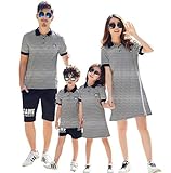 （JUTAOPIN）【親子 ペアルック】 親子 ペア ｔシャツ ＆ ショートパンツ レディース ワンピース ボーダー 親子ペア パパ 可愛い 半袖 春 夏 メンズ ポロシャツ 子供 男の子 女の子 9