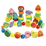 [アイパズル]iPuzzle 56 PCS Wooden Toys Toddler Lacing & Stringing Fruit Beads with String for Kid Necklac