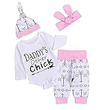 Cutelove 女の子　新生児　長袖シャツ+ロングパンツ+ヘッドバンド+帽子4点セット 花　春秋　ベビー服　幼児服セット