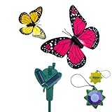 HQRP庭のためのフライングなびく蝶黄色とピンクモナークパワード太陽のペアは、花植物+ HQRP UVメーター