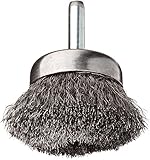 Weiler Stem-Mounted Wire Cup Brush, Round Shank, Steel, Crimped Wire, 1-3/4" Diameter, 0.006" Wire D