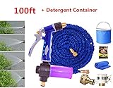 拡張可能なガーデンホース（洗剤用容器付き）ガーデン、灌漑、洗車、窓、街路清掃用の調整可能なスプレーモード,100Ft