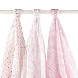 Hudson Baby Muslin Swaddle Blankets, Pink Feathers