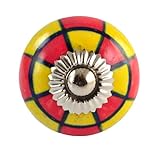 Set of 2 Red and Yellow hand painted ceramic pumpkin knobs cabinet drawer handles pulls