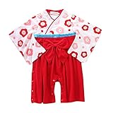 hibote 子供服 ロンパース ベビー和服 着物 12ヶ月-18ヶ月 長袖 二件セット 高品質 お食い始め 七五三 子供の日 和装 フォーマル キッズ 夏祭り レッド