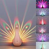 (Pink) - TOMNEW Remote Control Wall Lamp Projector Night Light Peacock Shape Led Sleep Soother Auror