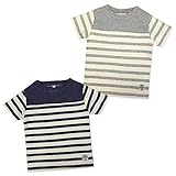 (杢グレー/90cm)ベビー服 男の子 Tシャツ 半袖 ストレッチ 型崩れしにくい ワッペン装飾 ボーダー柄 男児 ベビー