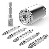 TOOGOO ユニバーサルソケットダメージスクリュープーラーグループ、多目的7mm-19mmユニバーサルソケットアダプターレンチ、5本のスクリューリムーバーで簡単に剥がれたり損傷したスクリューを取り外