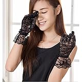 夏 レース 薄手 ショート花柄 手袋　レディース 清涼 メッシュ 日焼け止め UVカット手袋　運転 ドライブ グローブ　花嫁用品女性レース手袋 (黒)