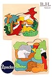 B.H. Select 木製多層パズル 知育玩具 幼児向け (Bセット：恐竜＋アフリカ)