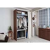 カーテン付きクローゼットロッカー　上棚付き　（スモールタイプ）　ダークブラウン色