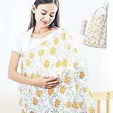 Trcoveric 授乳ケープ 大きめサイズ 上質 コットン生地 360度安心の 調節ヒモ 通気性抜群 多機能 スリム 収納袋 (イエロー)