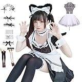 [Blsummy] メイド服 コスプレ 豪華11点セット コンカフェ ハロウィン クリスマス メイド 大きいサイズ ゴスロリ 衣装 仮装 学園祭 (XL)