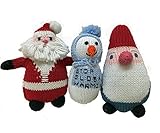 Estella gift-hol-snow Hand Knit Organic Cotton Snowman Newborn Baby Holiday Gift Set with 3 Infant R