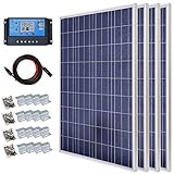 ECO-WORTHY 400w ソーラーパネルキット: 100w ソーラーパネル 4個 + 20A LCD チャージコントローラー + ソーラーケーブルアダプター + Z 取付金具