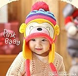 【Petit Cadeau】 お猿さん ニット帽 かわいい 暖か帽子 子ども用 防寒グッズ ピンク色 年賀状 の 家族写真 や プレゼントにも♪ 《ピンク》