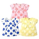 (ピンク/95cm) ベビー服 女の子 Tシャツ 半袖 ドット柄 フリル 刺繍 ワッペン パフスリーブ 女児 ベビー