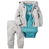 カーターズ carter's 男の子用薄グレーLittle Explorerくまさんフード付きジャケット上下3点セット (6months(61-67cm)) [並行輸入品]