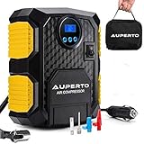 車用空気入れ AUPERTO 12V エアコンプレッサー ンプ コンパクト シガーソケット接続式 ３種類アダプターノズル 付き LEDライ 付自動車 バイク 自転車 ボール 浮き輪 風船用（PSE認証