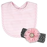 Stephan Baby Bib and Jeweled Flower Headband Gift Set, Pink and White Pinstripe by Stephan Baby [並行輸