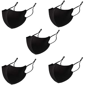 雑貨の国のアリス 5枚 冷感 マスク ひんやり 接触冷感 マスク 洗える 夏 涼しい マスク 夏用 クール 立体マスク 男女兼用 (ブラック)