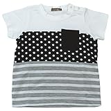 【H28年春夏物】 nico hrat(ニコフラート) 製品洗い加工済み 42/2天竺ドットボーダー切替Tシャツ 80cm/GY NO.B-260114