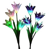ソーラーフラワーライト ユリ 埋込型花ライト 百合 埋め込み式 防水 7色変換ユリ LEDソーラーライト ソーラ ー充電式 庭園灯 玄関ライト 屋外照明ライト イルミネーション ギフト２枚ユリ付き(1
