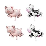 ミニ16 in Barnファーム動物誕生日ベビーシャワーパーティーDecorations Supplies ( 2 x Cow & 2 x Pig Mylar Foil Balloon )