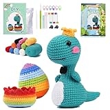 FWQJY かぎ針編みキット 初心者向け DIY かぎ針編みスターターキット 毛糸 ステップバイステップのビデオチュートリアル付き かぎ針編み あみぐるみ 動物パターンキット 大人 ティーン向け 編み物用品 (カラー恐竜)