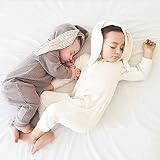 JYAKU　ベビー服　カバオール　キッズ　秋用　綿　柔らか　可愛い　うさぎ　帽子付き　純色　0-2歳 (L, ブルー)