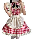 [Sharphon] ロリータ メイド服 可愛い チェック 大きいサイズ セクシー かわいい コスプレ 半袖 メイド 衣装 フリル ウェイトレス ワンピース エプロン 4点セット