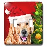 3drose LSP _ 223361 _ 2 Golden Retriever Dog in a Santa Hat withクリスマスツリーPainting – ダブル切り替えスイッチ