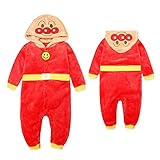(レッド/80cm)ベビー服 男の子 女の子 カバーオール なりきり 長袖 アンパンマン 両面シャギーボア 顔付きフード 前開きスナップボタン ハロウィン パーティ 男児 女児 ベビー