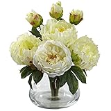 Home Garden Decorative Peony & Rose w/Vase White