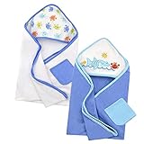 Just Born Just Bath Love to Bathe Knit 4-Piece Hooded Towel and Washcloth Set, Blue/Mint/White/Orang