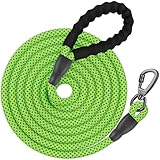XiaZ 改良型 犬 ロングリード 9M 丸ロープ 第２代目カラビナ ロック 小型犬 中型犬 大型犬 反射素材 犬用散歩ひも 訓練用リード 犬用牽引ロープ 目立つ緑色