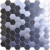 art3d 12 " x 12 " Peel and Stickメタルサーフェス装飾壁タイル、ブラシメタル六角 10 Sheets シルバー A16081P10