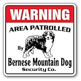 WARNING AREA PATROLLED By Bernese Mountain Dog Security Co.サインボード：バーニーズマウンテンドッグ 警備会社 セキュリティー パトロール 看