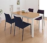 ウッドｘガラスダイニング (Saltaire) 5点セット (ナチュラルテーブル) チェア：パープル