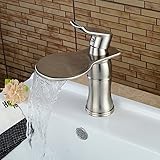 Wovier Brushed Nickel Waterfall Bathroom Sink Faucet,Single Handle Single Hole Vessel Lavatory Fauce