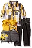 Little Rebels Baby Boys' 3 Piece Bulldozer Vest And Pant Set Yellow 12 Months [並行輸入品]