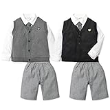 (ブラック/80cm)ベビー服 男の子 フォーマル スーツ 長袖 上下組 3点セット ベスト シャツ ネクタイ付 ハーフ パンツ 千鳥格子 無地 男児 ベビー