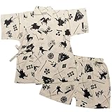 ボーイズ|ベビー|浴衣|甚平[くろわっさんす べべ]ベビー甚平|甚平上下セット|侍|武士柄|和柄|日本製生地|男の子|男児|ボーイズ 80cm ホワイト