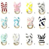 12pc Teething Rings Bunny Ear Rabbit Teether Ring For Baby Fabric and Wooden Teething Ring Toy by LO