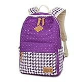 (キープビン)Keepbin キャンバスリュック レディース かわいい 通学 おしゃれ レース 水玉ドット柄 カラフルオリジナルデザイン パープル