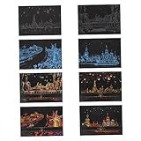 Totority 8個 都市スクレーパー キッドクラフトプレイセット スクラッチ カード アート クラフト おもちゃ スクラッチペインティン