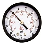 DuraChoice 2 Dial Utility Vacuum Pressure Gauge for Air Compressor Water Oil Gas 1/4 NPT Center Back
