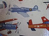 Sky Hawk Vintage Red and Blue Airplanes Reversible Quilt Twin Size [並行輸入品]