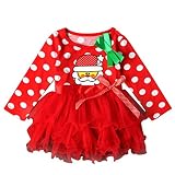 女の子ドレス、Funic幼児用子供用ベビー女の子長袖服クリスマスパーティー舞台チュチュドレス 2-3 Year レッド