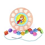 木製 12数字 カラフルなパズルデジタル 幾何学時計 赤ちゃん教育的なレンガ 赤ちゃんおもちゃ　出産ギフト　ライオン